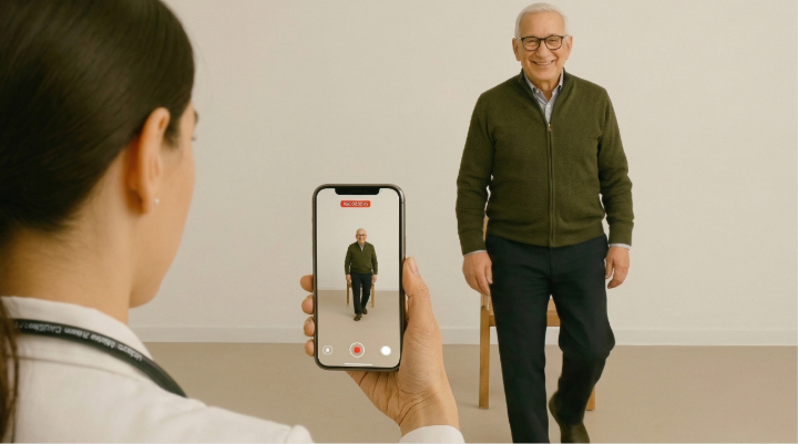 Clinician recording mobility assessment with app active