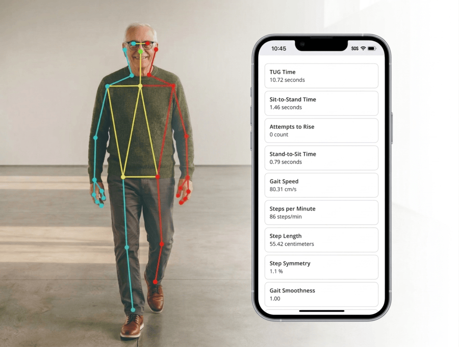 Clinician recording TUG assessment in clinical setting